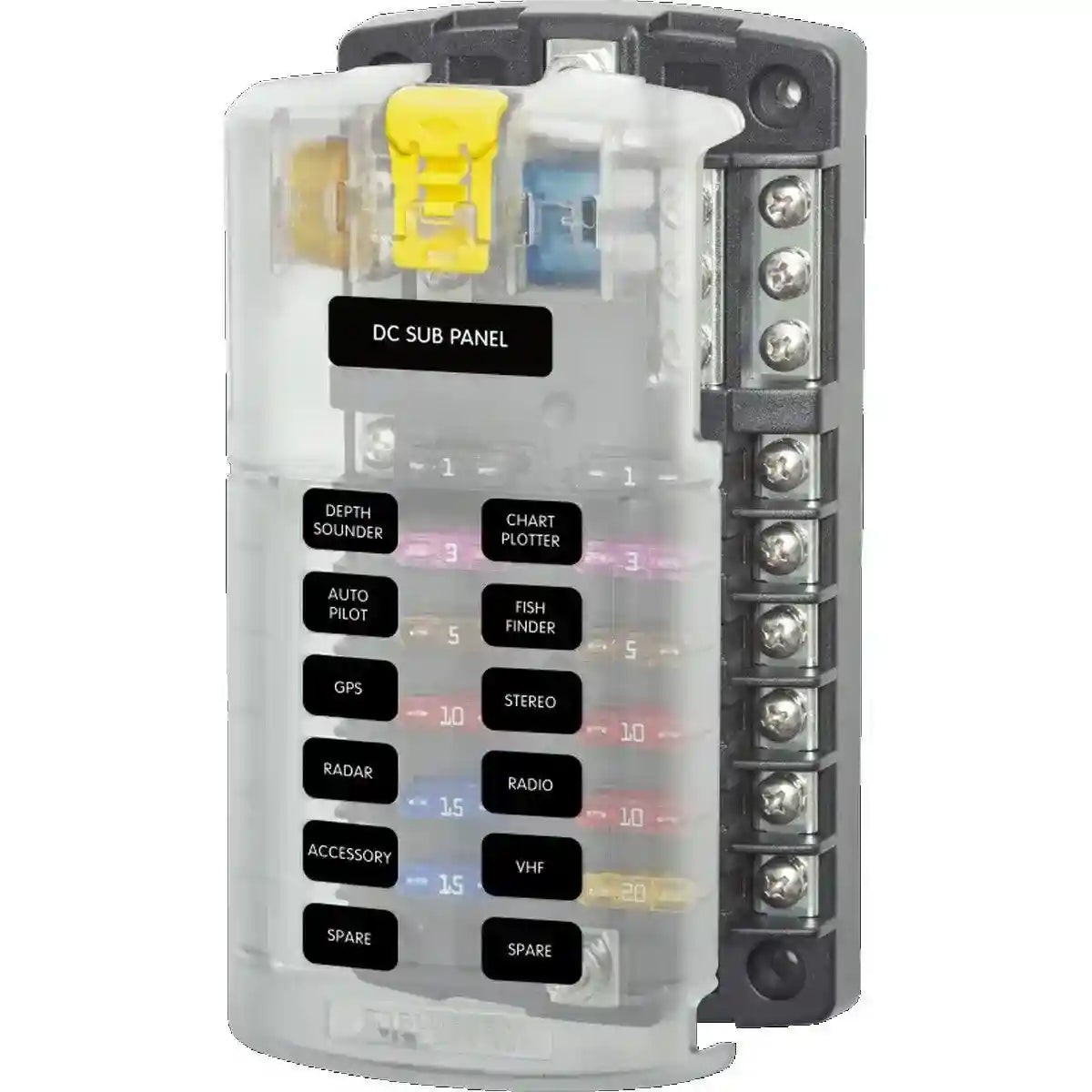 Bluesea Blade Fuse Block – 12 Circuits with Negative Bus and Cover - Everything Caravans