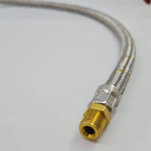 Braided Gas Hose 600mm POL fitting and 1-4 Tapered Thread MNPT 51-Htfp14M600F - Everything Caravans