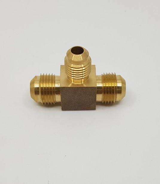 Brass Gas fitting 3-8 Flare Three Way Tee with One 5-16 Flare - Everything Caravans