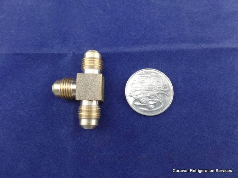 Brass Gas fitting 5-16 Flare Three Way Tee for 5-16 Copper Pipe - Everything Caravans