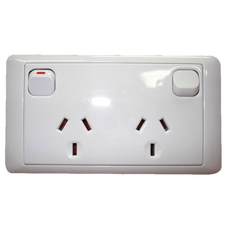 CMS Double White 10amp Power Outlet W-20amp install Couplers for Caravan 240 Electrics - Everything Caravans