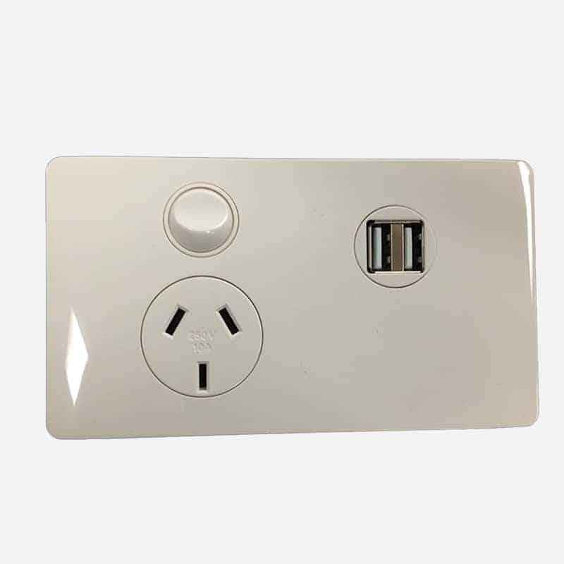 CMS Power Outlet Single N-W + Dual 4A USB W-12vdc Terminal for Caravan 240 Electrics J series - Everything Caravans
