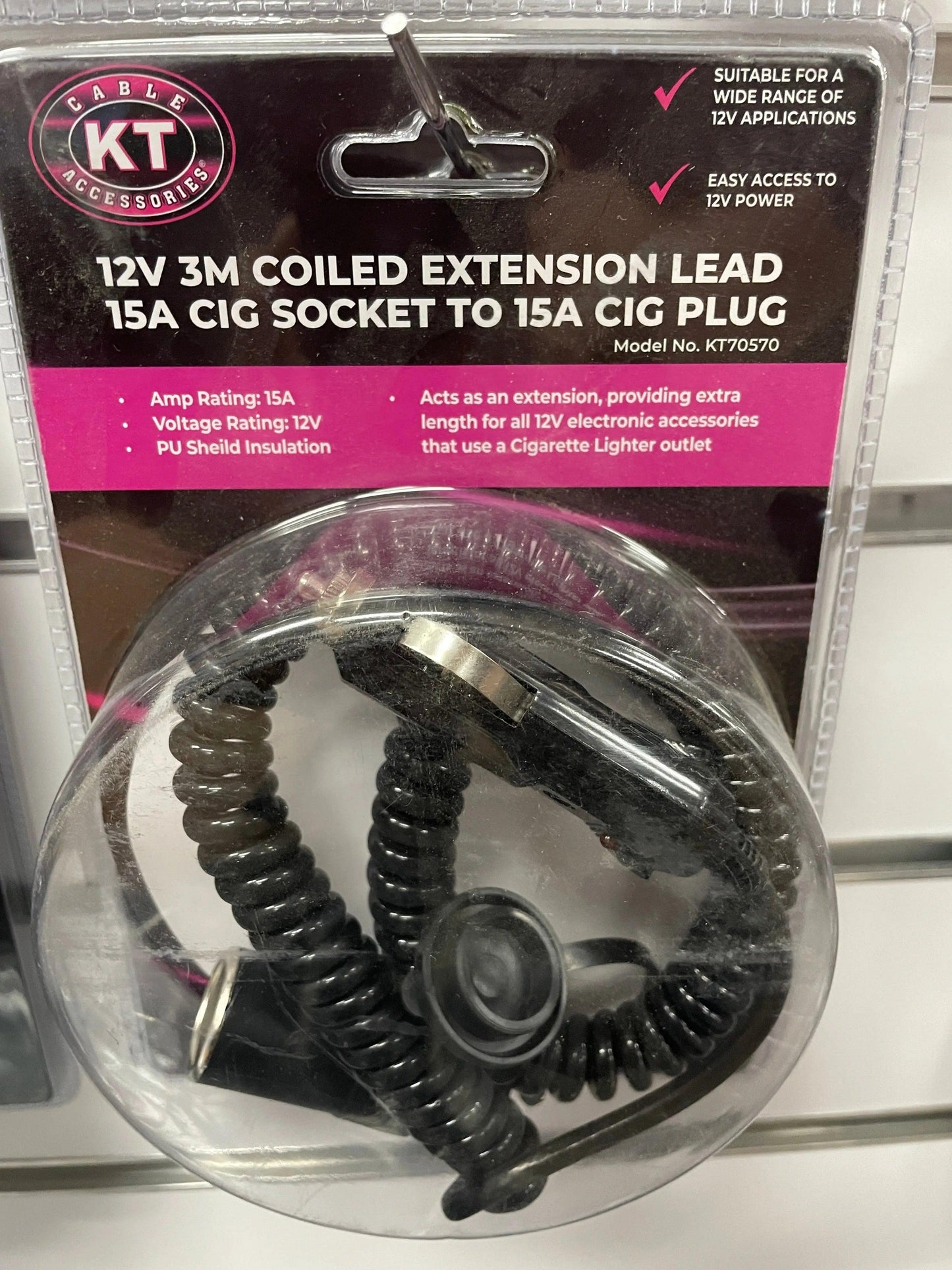 Coiled 3M x 20Awg Extension Socket with Plug 15A 12v - Everything Caravans