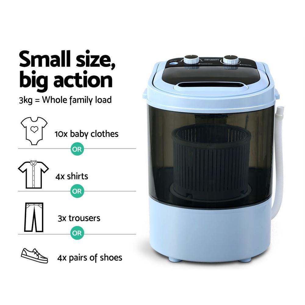 3Kg Mini Portable Washing Machine Top Load Spin - Everything Caravans