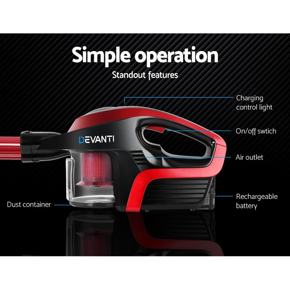 Devanti Cordless Stick Vacuum Cleaner - Black andred - Everything Caravans