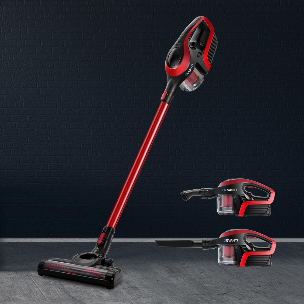 Devanti Cordless Stick Vacuum Cleaner - Black andred - Everything Caravans