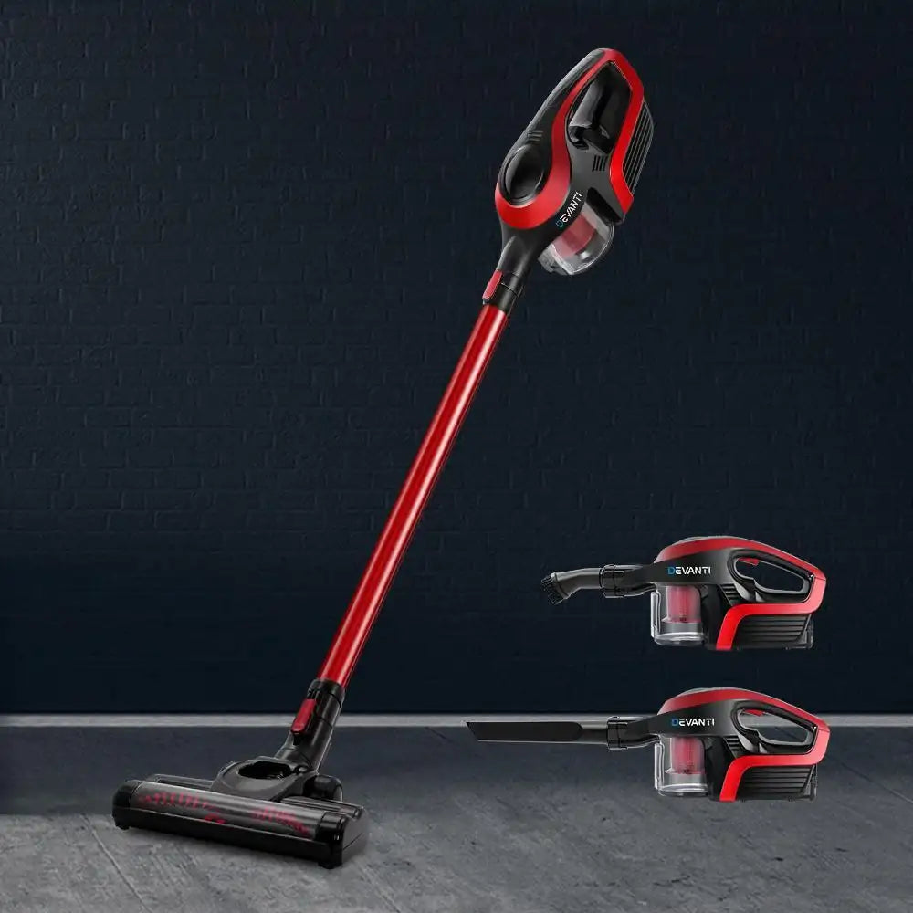 Devanti Cordless Stick Vacuum Cleaner - Black andred - Everything Caravans