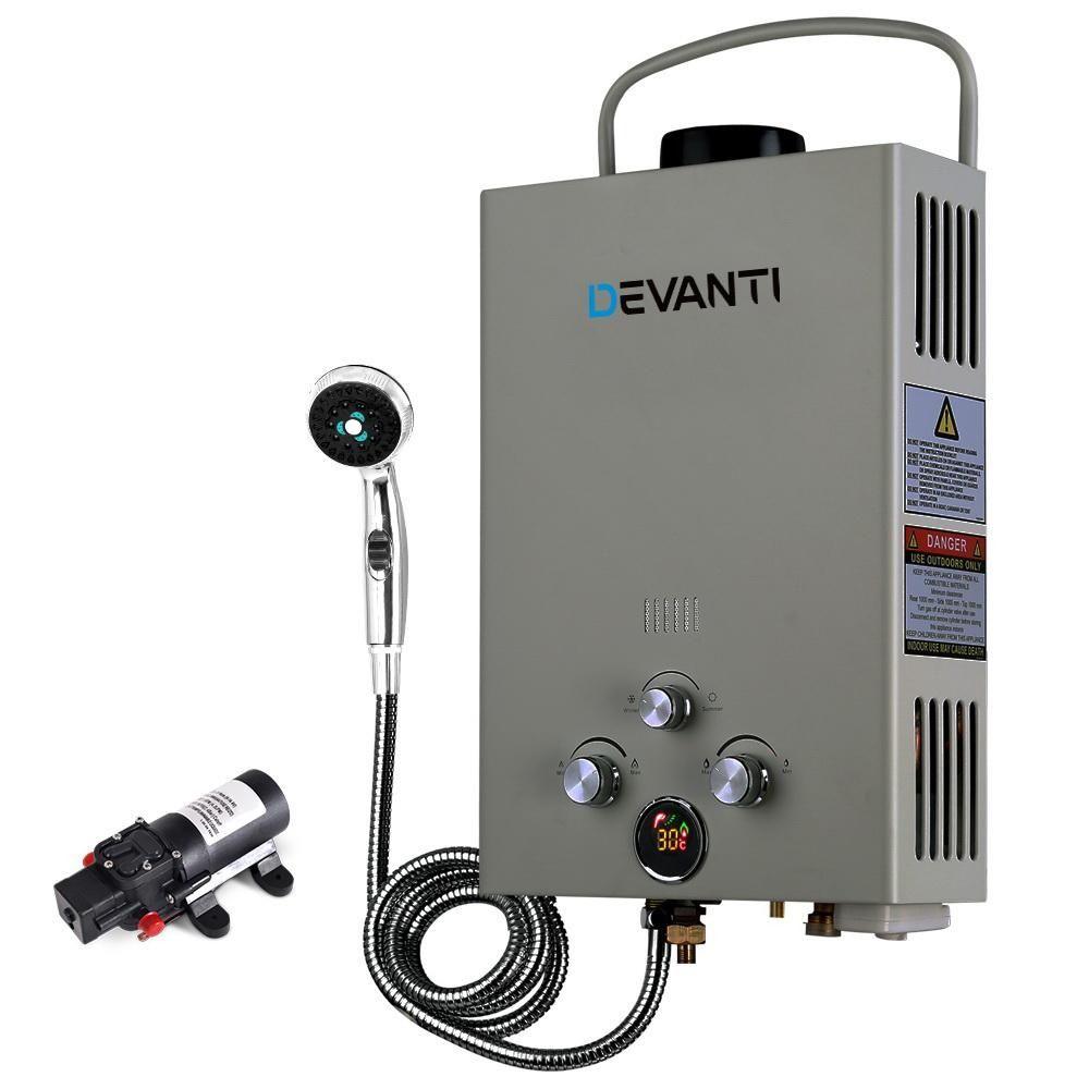 Devanti Outdoor Gas Hot Water Heater Portable Shower Camping LPG Caravan Pump - Everything Caravans