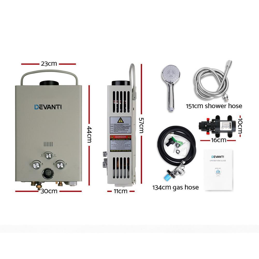 Devanti Outdoor Gas Hot Water Heater Portable Shower Camping LPG Caravan Pump - Everything Caravans
