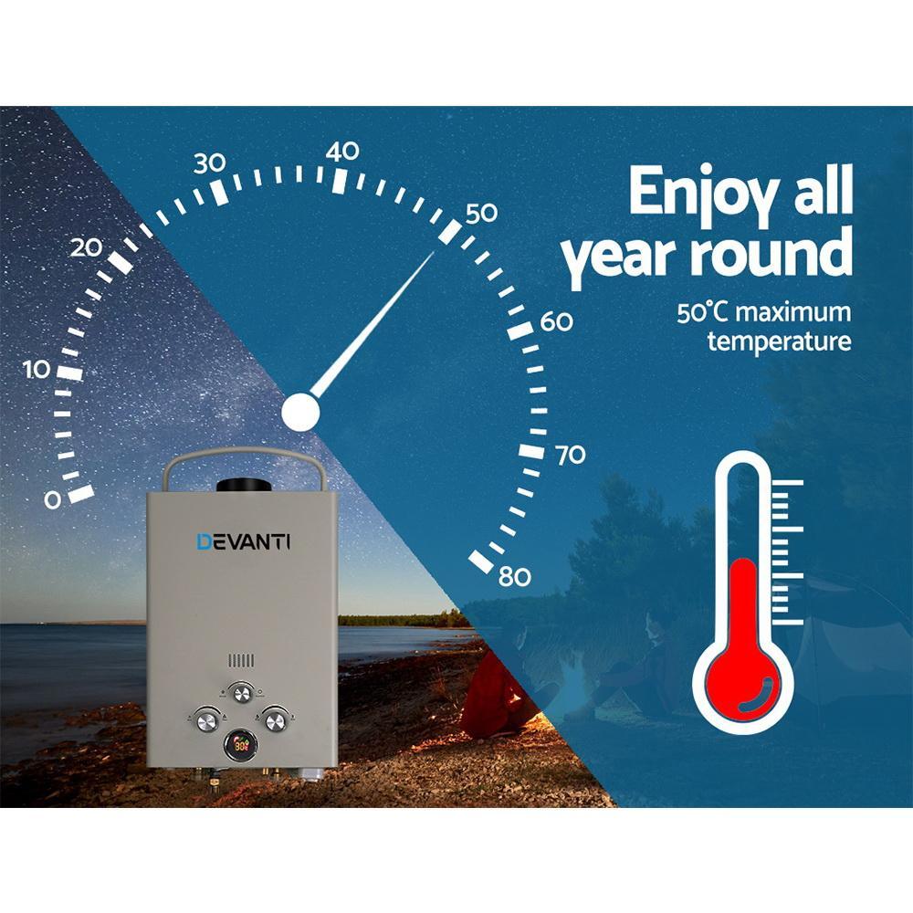 Devanti Outdoor Gas Hot Water Heater Portable Shower Camping LPG Caravan Pump - Everything Caravans