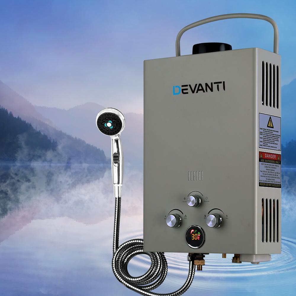 Devanti Outdoor Gas Hot Water Heater Portable Shower Camping LPG Caravan Pump - Everything Caravans