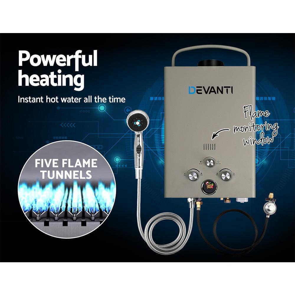Devanti Outdoor Gas Hot Water Heater Portable Shower Camping LPG Caravan Pump - Everything Caravans