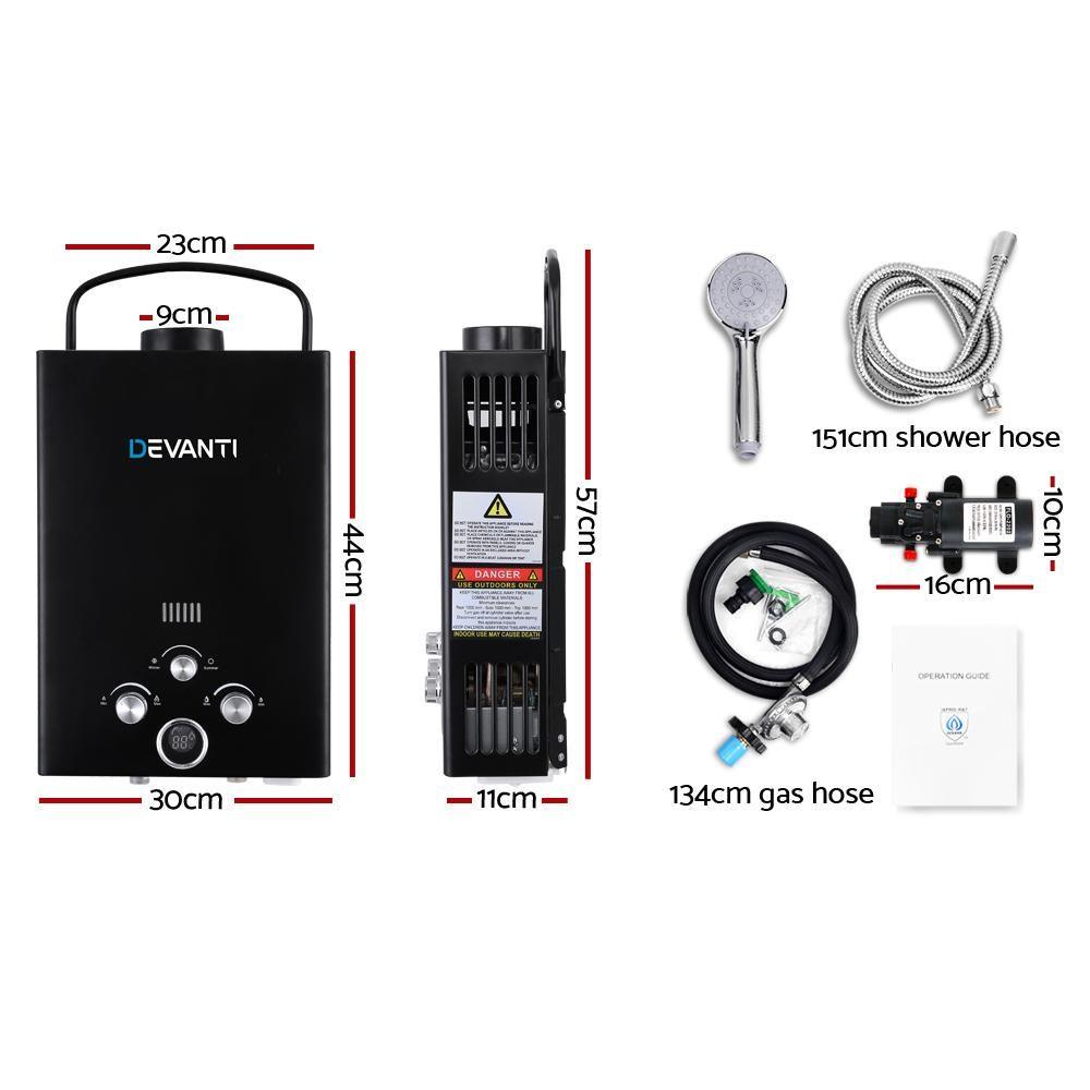 Outdoor Portable LPG Hot Water Heater with 12v Water Pump Black - Everything Caravans