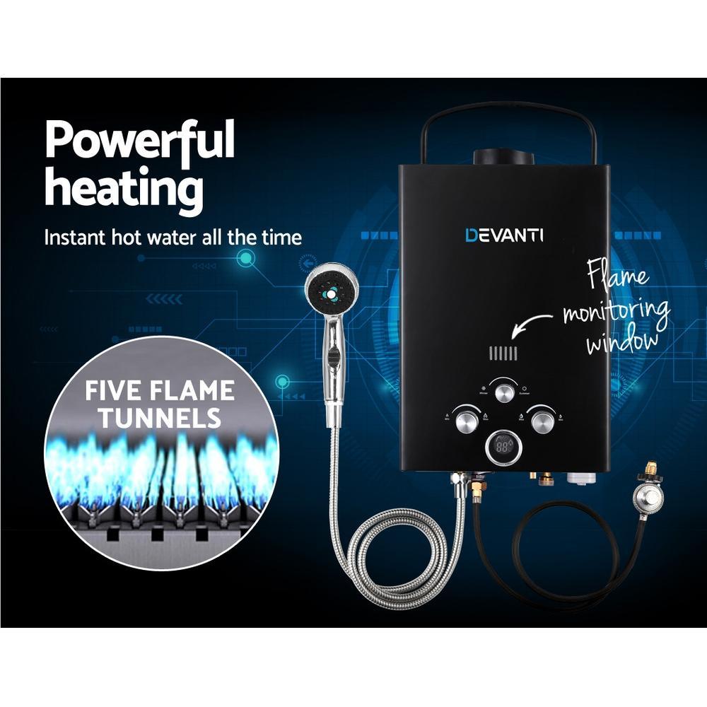 Outdoor Portable LPG Hot Water Heater with 12v Water Pump Black - Everything Caravans