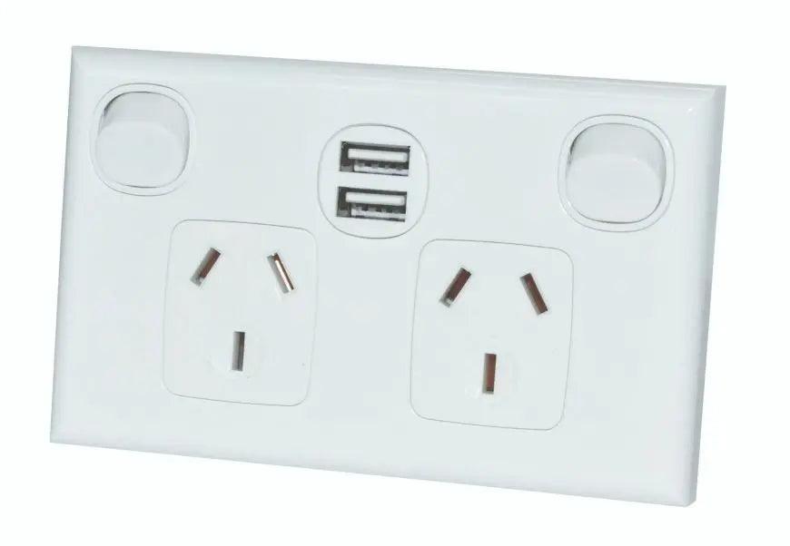 Double Pole Twin Outlet GPO with Built in Twin Usb - Everything Caravans