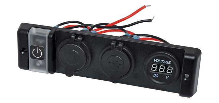 Dual USB Car Accessory and voltage Meter Flush Panel Mount - Everything Caravans