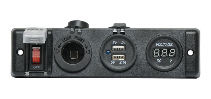 Dual USB Car Accessory and voltage Meter Flush Panel Mount - Everything Caravans