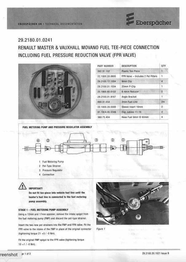 Eberspacher Fuel Pickup for Return Line for Master Traffic Crafter - Everything Caravans
