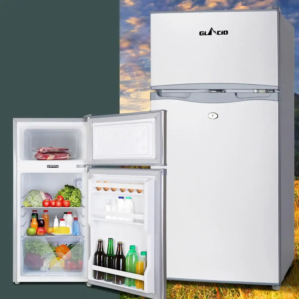 100L Upright Fridge Freezer 12v24V240v Silver - Everything Caravans