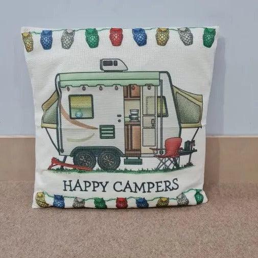 Happy Campers Pillow Cushion - Camper - Everything Caravans