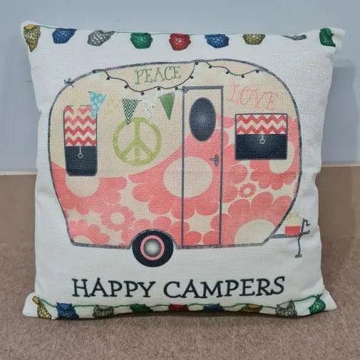 Happy Campers Pillow Cushion - Caravan Style A - Everything Caravans