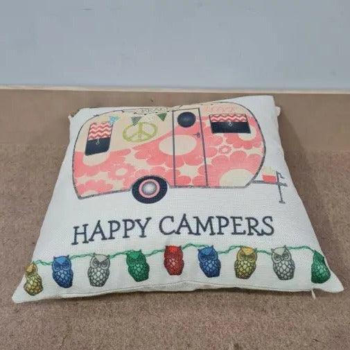 Happy Campers Pillow Cushion - Caravan Style A - Everything Caravans