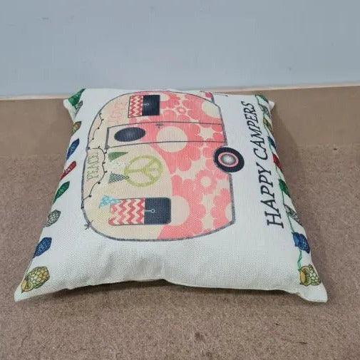 Happy Campers Pillow Cushion - Caravan Style A - Everything Caravans