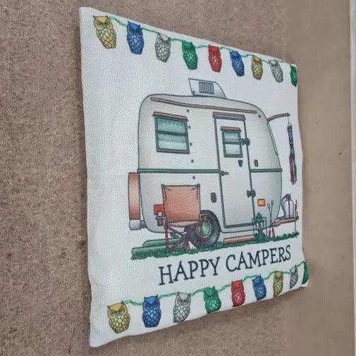 Happy Campers Pillow Cushion - Caravan Style B - Everything Caravans