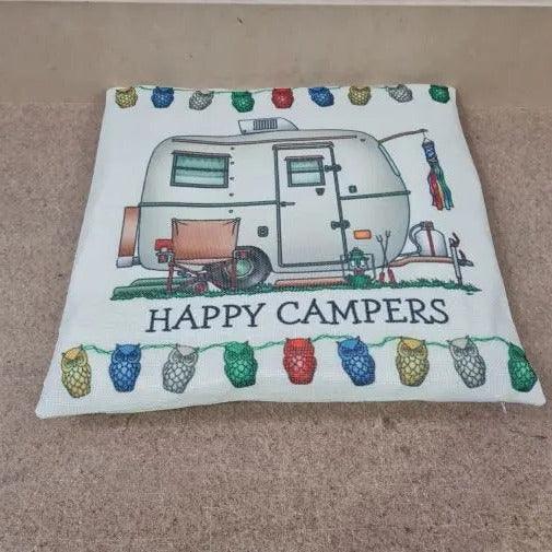 Happy Campers Pillow Cushion - Caravan Style B - Everything Caravans