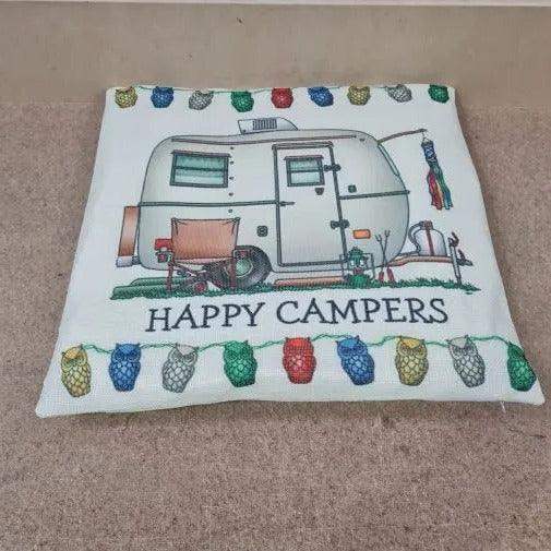 Happy Campers Pillow Cushion - Caravan Style B - Everything Caravans