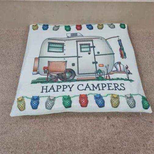 Happy Campers Pillow Cushion - Caravan Style B - Everything Caravans