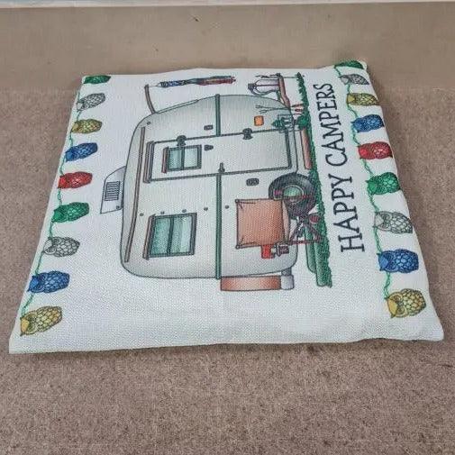 Happy Campers Pillow Cushion - Caravan Style B - Everything Caravans