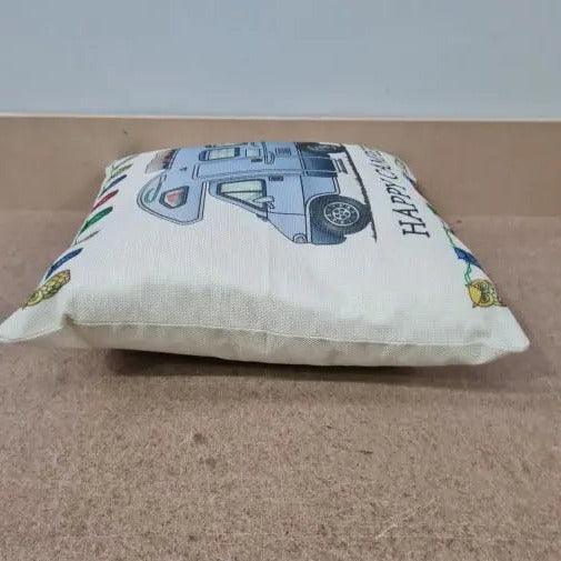 Happy Campers Pillow Cushion - Motor Home Blue - Everything Caravans