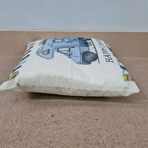 Happy Campers Pillow Cushion - Motor Home Blue - Everything Caravans