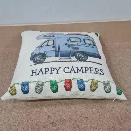 Happy Campers Pillow Cushion - Motor Home Blue - Everything Caravans