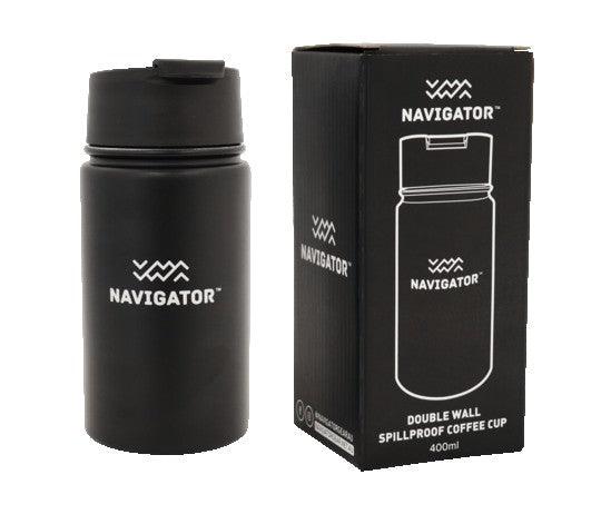 Navigator Gear Spillproof Coffee Cup - Stainless Steel Black - Everything Caravans