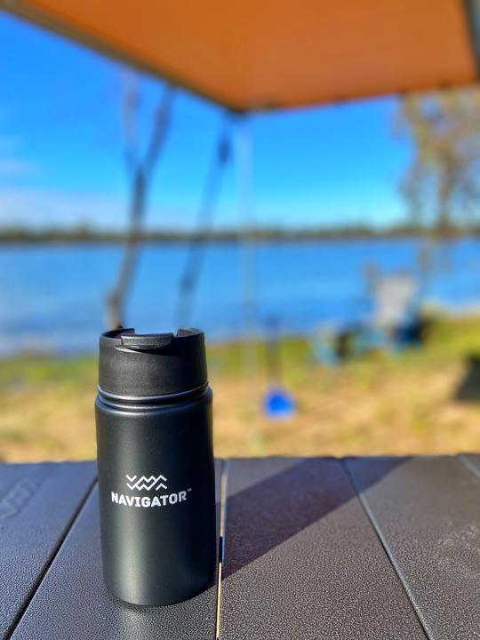 Navigator Gear Spillproof Coffee Cup - Stainless Steel Black - Everything Caravans