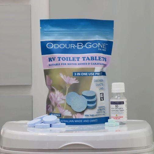Odour B Gone Toilet Fast Release Tablets 50 Tablets with 10 Mini Tabs - Everything Caravans