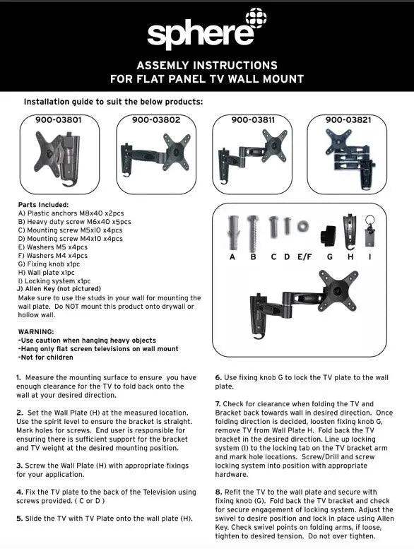Sphere Ekon Quick Release TV Bracket Direct Mount 20Kg Capacity - Everything Caravans
