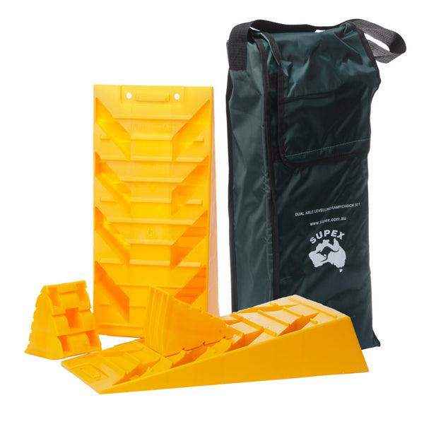 Dual Axle Wheel Levelling Ramp with Chock and Bag Set - Everything Caravans