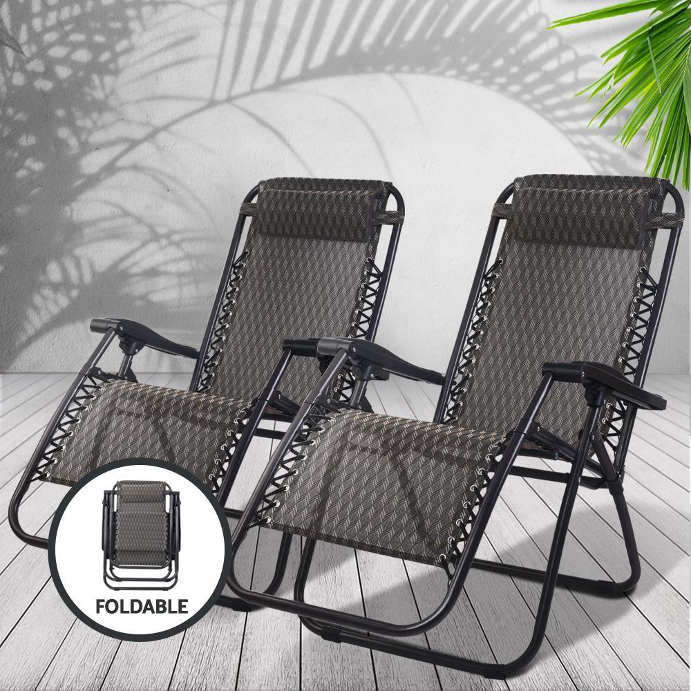 Zero Gravity Chairs Reclining Folding Camping Lounger Grey Set of 2 - Everything Caravans