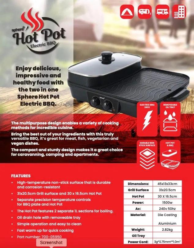 Sphere Hot Pot Electric BBQ 240volt Combo Skillet - Everything Caravans