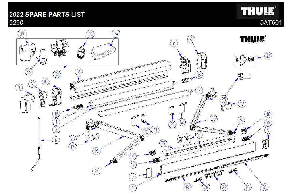 Thule 5200 Awning Lh+Rh End Cap Lead Rail 1500603068 - Everything Caravans
