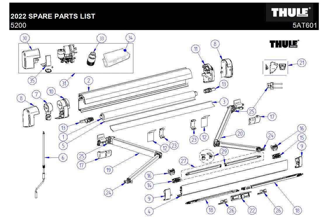 Thule 5200 Awning Thule RH End Plate Assy 1500603072 - Everything Caravans