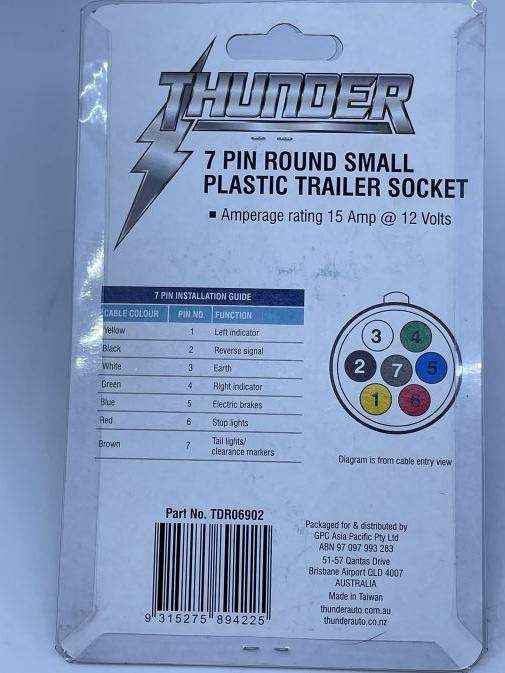 Thunder 7 Pin Small Round Plastic Trailer Socket - Everything Caravans