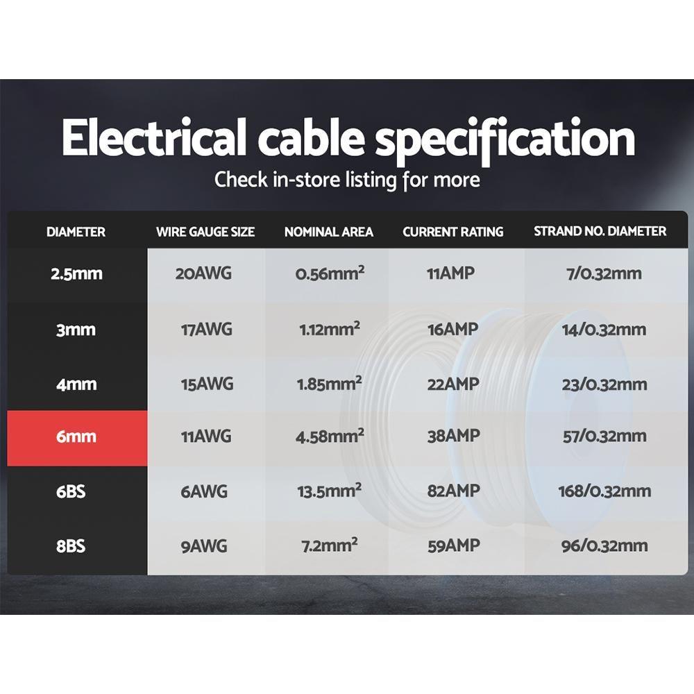 Twin Core Wire Electrical Automotive Cable 2 Sheath 450V 6mm 30M - Everything Caravans
