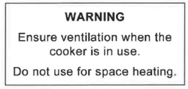 Warning Label Cooker ( White withred Writing) - Everything Caravans
