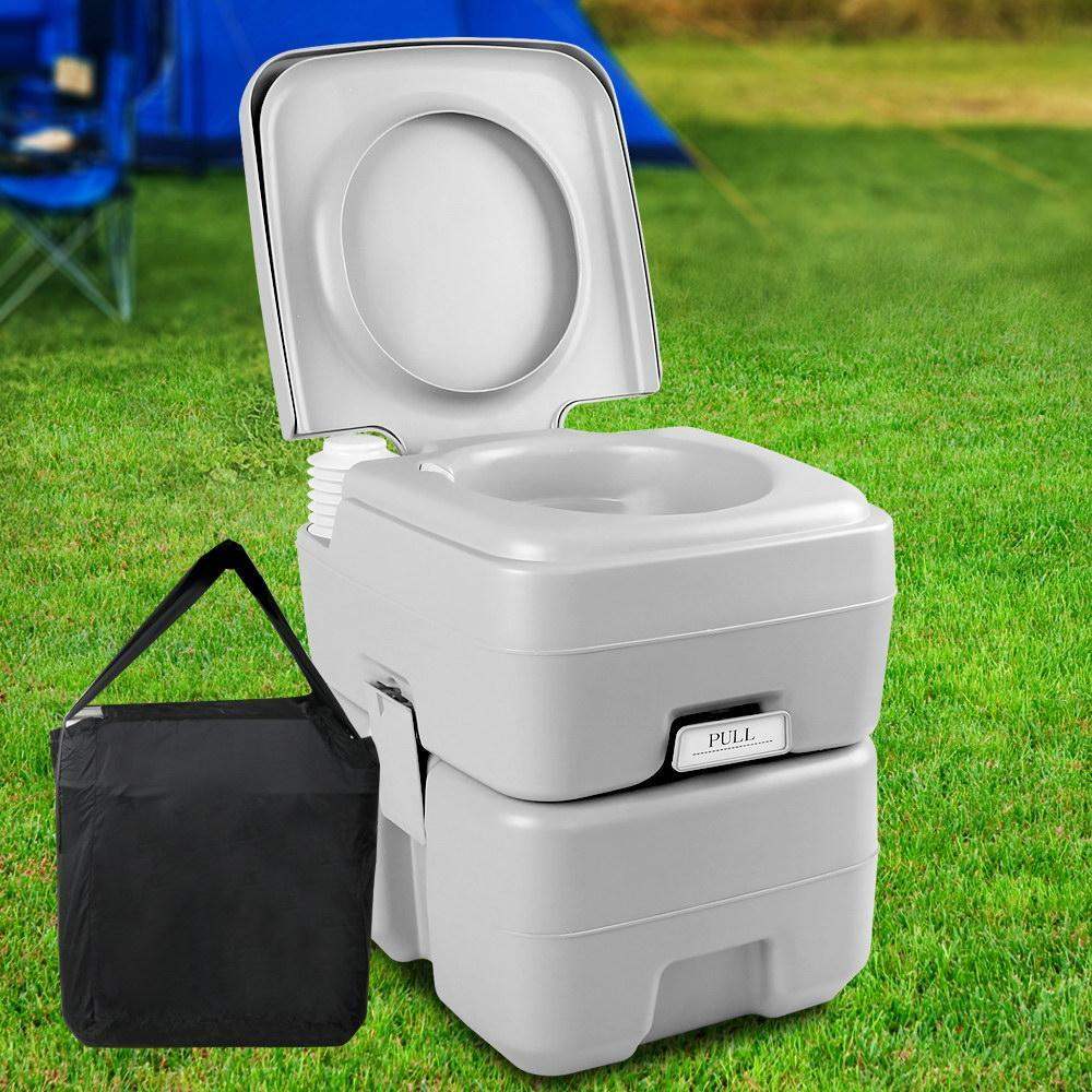20L Portable Outdoor Camping Toilet with Carry Bag Grey - Everything Caravans