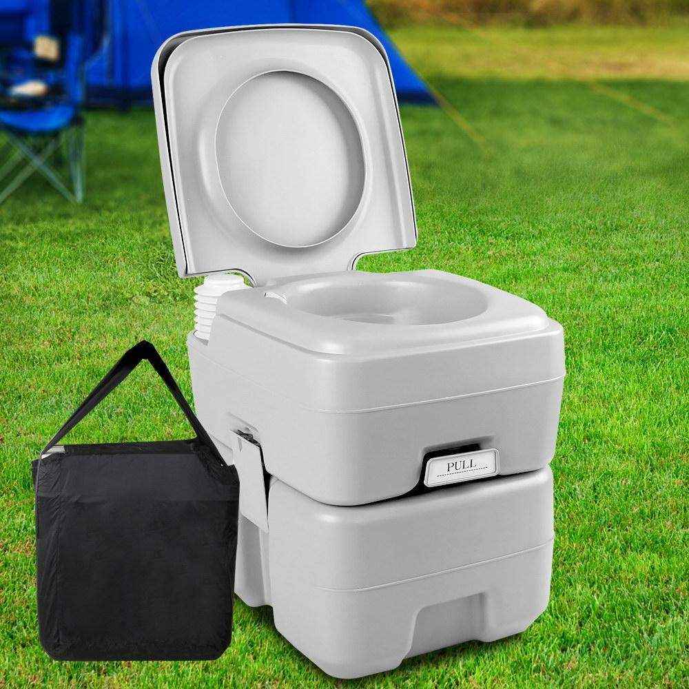 20L Portable Outdoor Camping Toilet with Carry Bag Grey - Everything Caravans