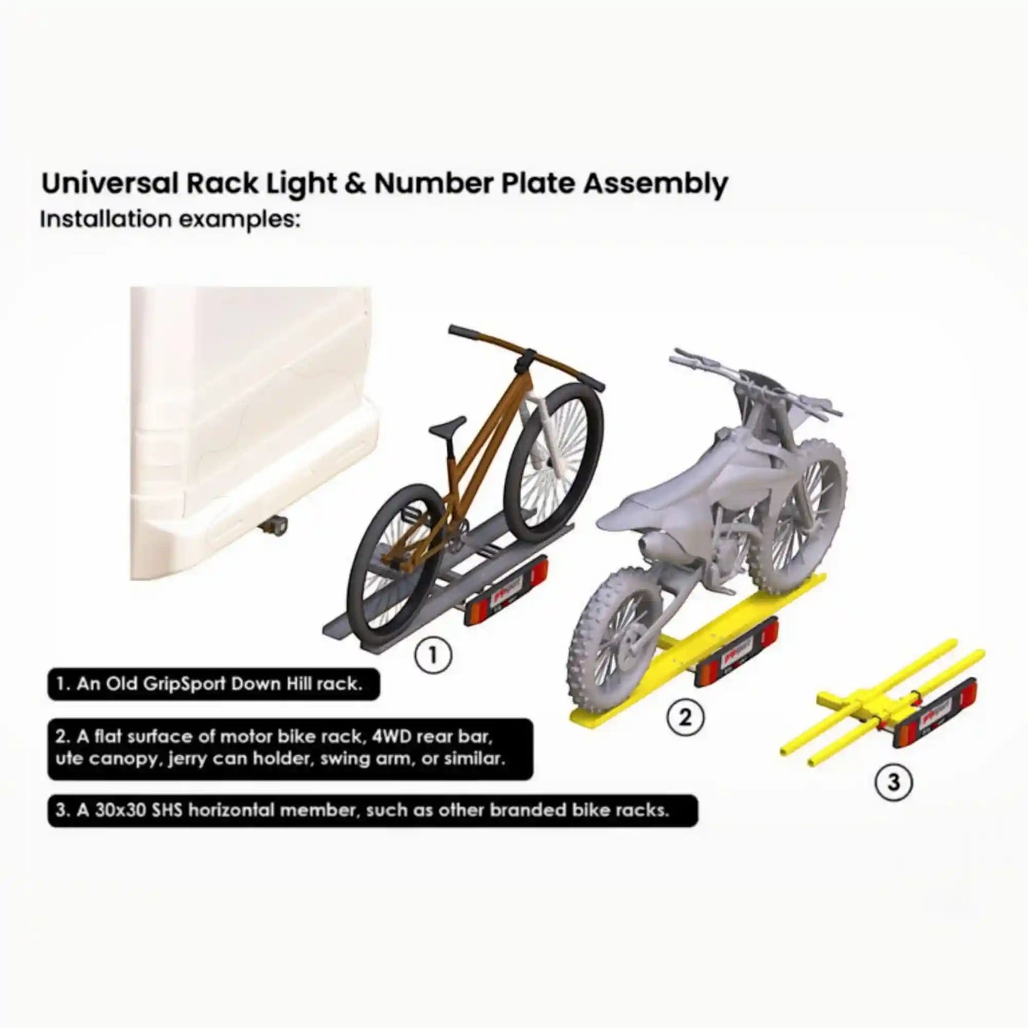 Gripsport Universal Rack Light and Number Plate Assembly For Non-GripSport Racks